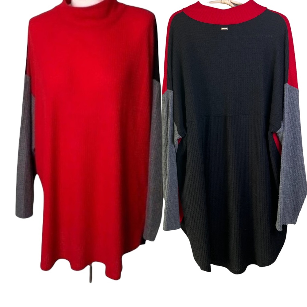 Calvin Klein Mockneck Colorblock Waffle Knit Top Size 2X Plus - Picture 2 of 16
